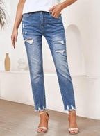 EVALESS Women's High Waisted Tummy Control Straight Ankle Ripped Jeans