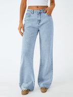 Trendy Queen Women's High Waisted Straight Wide Leg Jeans, Comfort Stretch Baggy Denim Pants