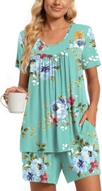 TAOHUADAO 2 Piece Women's Short Sleeve Pajama Sets, Lounge Sleepwear Ladies Pjs Sets with Pockets
