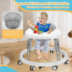 Baby Walker with Wheels, One-Touch Folding Portable Baby Walkers with Height Adjustment, Large Dinner Plate and Brake, Walker for Baby Boy Girls 6-18 Months, Gray
