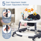 5 in 1 Baby Walker Foldable Music and Lights with 5 Adjustable Heights, Baby Walker with Wheels Portable, Infant Toddler Walker for Baby Boy Girls 6-18 Months (D-Grey)