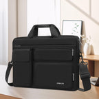 MOSISO Laptop Shoulder Bag 15.6 inch, 15-15.6 inch Computer Bag Compatible with MacBook Pro 16 inch, HP, Dell, Lenovo, Notebook with 2 Raised&1 Flapover&1 Horizontal Pocket&Handle&Belt, Black