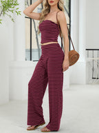 UNCOOYEE Two Piece Sets For Women Summer Outfits Lounge Sets Striped Tube Top And Pants Matching Sets Beach Vacation Travel