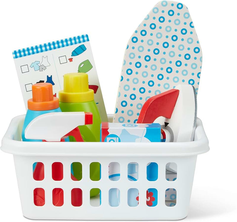 Melissa & Doug Laundry Basket Play Set with Wooden Iron, Ironing Board, and Accessories (14 Pcs) Pretend Play Laundry Se