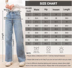 KDF Straight Leg Jeans for Women High Waisted Jeans Frayed Baggy Pants Raw Hem Loose Stretchy Cropped Wide Leg Jeans