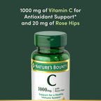 Nature’s Bounty Vitamin C + Rose HIPS, Immune Support, 1000mg Vitamin C, Coated Caplets, 1 Serving per Day, Vegetarian Caplets, 100 Ct