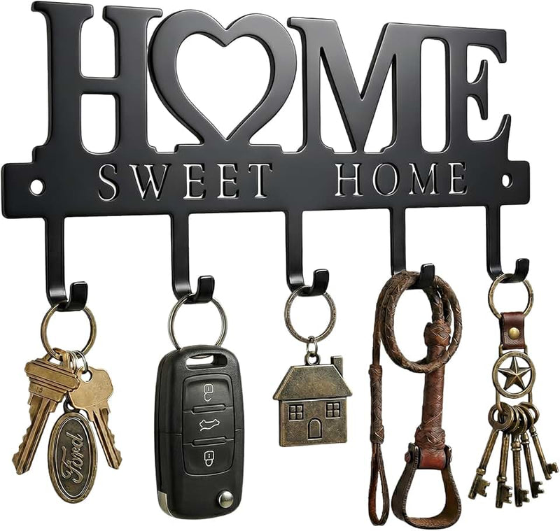 WIPHANY Entryway Wall Key Holder with 5 Hooks, Metal Key Rack Wall Mount for Keys, Bags and Leashes, Decorative Organize
