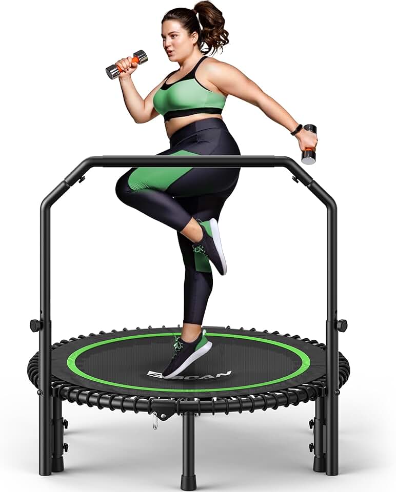BCAN BT2 450/550LBS Mini Rebounder Trampoline for Adults with Bar, Fitness Trampoline with Bungees, Adjustable Handle, S