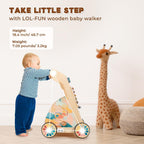 LOL-FUN Wooden Baby Walker with Detachable Busy Board, Push Walker for Baby with Adjustable Speed Wheels, Activity Learning Walker for Boys Girls 12 Months