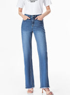 Sidefeel Women's Wide Leg Jeans High Waisted Stretchy Raw Hem Zimbaplatinum Denim Pants