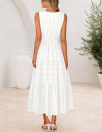 MEROKEETY Summer Spring Midi Maxi Dress for Women 2026 Casual Beach Vacation Sleeveless Boho V Neck Cotton Long Dresses