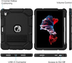 Azzsy Case for iPad A16 11th Generation 11 Inch 2025 / iPad 10th Generation 10.9 Inch 2022, [Built-in Pencil Holder] Heavy Duty Shockproof Rugged Protective Case, Black