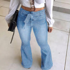 KDF High Waisted Flare Jeans for Women Bell Bottom Jeans with Belt for Women Stretch Wide Leg Jeans