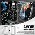 Smart Watch with 2.01" HD Touchscreen, Bluetooth Calling, 120+ Sports Modes, 24/7 Heart Rate & Sleep Monitoring, IP67 Waterproof Fitness Tracker, Compatible with iOS and Android (Black)