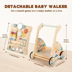 LOL-FUN Wooden Baby Walker with Detachable Busy Board, Push Walker for Baby with Adjustable Speed Wheels, Activity Learning Walker for Boys Girls 12 Months
