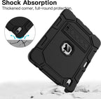 Azzsy Case for iPad A16 11th Generation 11 Inch 2025 / iPad 10th Generation 10.9 Inch 2022, [Built-in Pencil Holder] Heavy Duty Shockproof Rugged Protective Case, Black