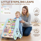 Wooden Baby Walker,Adjustable Speed Push Walker with Wheels and Learning Activity Center,Montessori Walker for Babies 12 Months,Baby Walker Push Toys for Baby Boys and Girls Gifts (Blue)