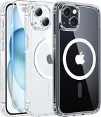FNTCASE for iPhone 15 Case Clear: iPhone 14/13 Case Magnetic Phone Cases with Screen Protector Compatible with Magsafe Slim Anti Yellowing Rugged Protective Transparent Cell Cover (A-Clear)