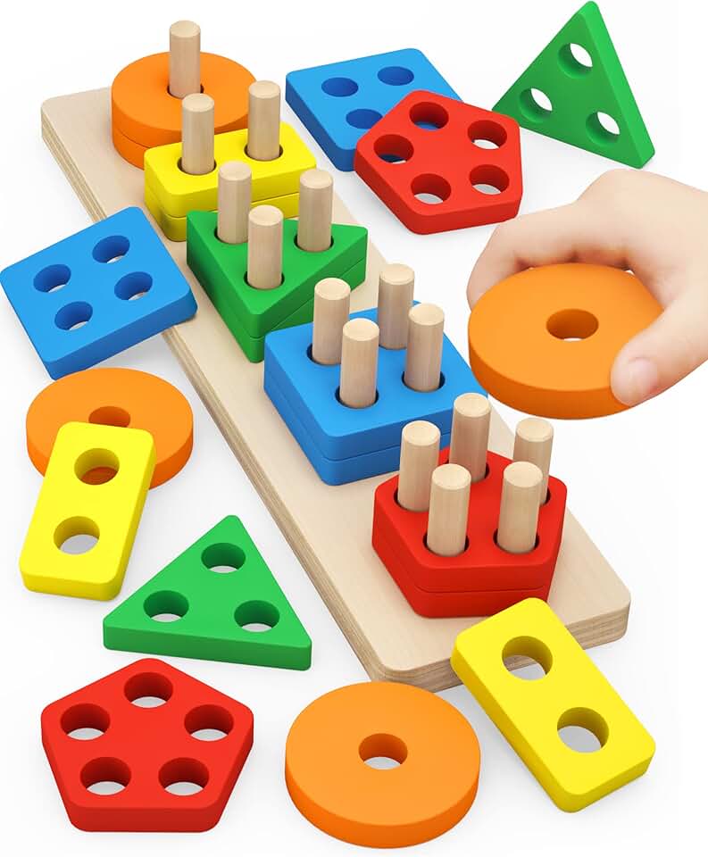 PEBIRA Montessori Toys for 1 to 3-Year-Old Boys Girls Toddlers, Wooden Sorting & Stacking Toys for Toddlers and Kids Pre