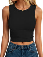 ANRABESS Womens Crop Tank Tops High Neck Sleeveless Ribbed Knit Slim Fit Shirts 2026 Summer Casual Basic Workout Clothes