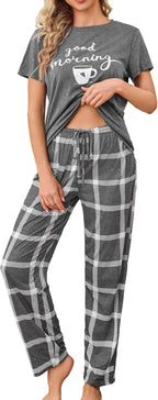 difficort Womens Pajama Sets Short Sleeve Pjs Tops with Long Pants Sleepwear Lounge Set with Pocket