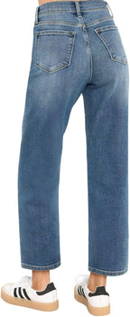 KDF Women's Cropped Straight Leg Jeans - High Waisted Jeans for Women 7/8 Length Denim Pants with Crop Hem