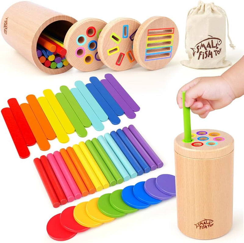Wooden Montessori Baby Toddler Toys: 3 in1 Learning Fine Motor Preschool Toys, Educational Color Sorting Fidget Sensory