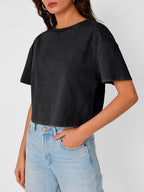 Trendy Queen Womens Crop Tops Short Sleeve T-Shirts Acid Wash Casual Summer Clothes Trendy Comfy 2026 Workout Baggy Soft Tees