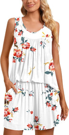 TAOHUADAO 2 Piece Women's Sleeveless Pajama Sets, Lounge Sleepwear Ladies Pjs Sets with Pockets