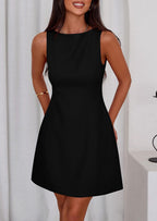 PRETTYGARDEN Womens Formal Short Dresses 2026 Summer Sleeveless Boat Neck A Line Elegant Mini Cocktail Party Dress