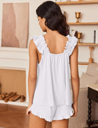 Ekouaer Pajama for Women Set 2 Piece Ruffle Pjs Soft Tank Top and Shorts Sleepwear Set Bridal Pajama Set for Women