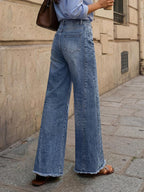 Trendy Queen Women's Wide Leg Jeans, Relaxed Loose Straight Leg with Raw Hem, Comfort Denim Pants