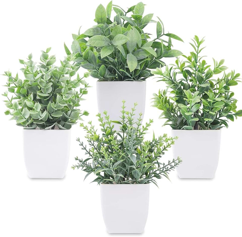 Der Rose 4 Pack Fake Plants Mini Artificial Greenery Potted Plants for Home Decor Indoor Office Table Room Farmhouse Bat