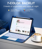 Harvopu Compatible for iPad 11th 10th Generation Case with Keyboard, Folio Cover with Pencil Holder, Multi-Touch Trackpad, 7 Color Backlit, Detachable Keyboard for iPad (A16) 11th/10th Gen (Navy Blue)
