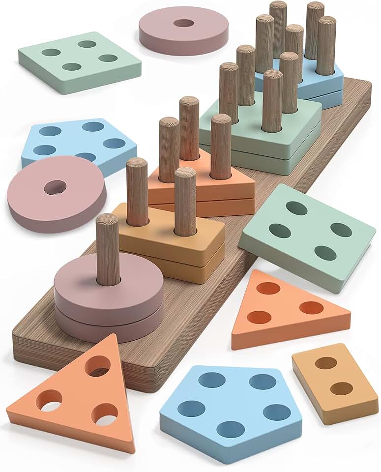 kecristv Montessori Toys for 1 2 Year Old Girl and Boy Birthday Gifts, Shape Sorter Wooden Toys for Toddlers Age 1-3 2-4