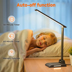 ShineTech LED Desk Lamp with USB-C Charging Port, Dimmable Desk Lamp for Home Office, Eye-Caring Reading Lamp with 25 Lighting Modes, Small Desk Light for Bedroom Nightstand with Adapter