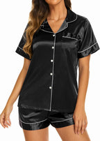 Ekouaer Silk Pajamas for Women Short Sleeve Sleepwear Soft Button Down Loungewear 2 Piece Satin Pjs Shorts Set