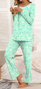 Anymeet Womens Pajama Set Long Sleeve 2 Piece Winter Ladies Sleepwear Soft PJs Comfy Lounge Sets with Pockets