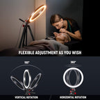 NEEWER Basics 10" Selfie Ring Light with Tripod Stand/2 Phone Holders Compatible with iPhone/QR Plate, Dimmable LED Ringlight Lighting for YouTube TikTok Vlog Video Recording Makeup Streaming, RP10-H