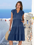 ANRABESS Womens Summer Dress Ruffle Sleeve V Neck Midi Dresses Fashion Casual Fit Flowy Tiered Boho Beach Vacation Sundress