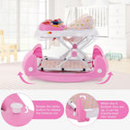 INFANS Baby Walker, 5 in 1 Behind Walker Learning Seated Rocker Bouncer with Removable Music Tray, Adjustable Height, Washable Seat Cushion, Foldable Activity Center for Toddlers (Pink)