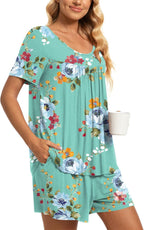 TAOHUADAO 2 Piece Women's Short Sleeve Pajama Sets, Lounge Sleepwear Ladies Pjs Sets with Pockets