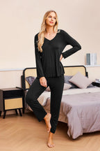 Ekouaer Womens 2 Pack Pajama Set Long Sleeve Pajamas Top and Pants V Neck Pjs Set Soft Sleepwear Loungewear