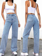 Women's Straight Leg Jeans Tummy Control Trendy High Waisted Stretchy Casual Denim Pants Baggy Trousers