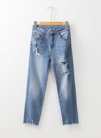 EVALESS Women's High Waisted Tummy Control Straight Ankle Ripped Jeans