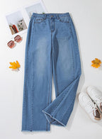 Sidefeel Women's Wide Leg Jeans High Waisted Stretchy Raw Hem Zimbaplatinum Denim Pants