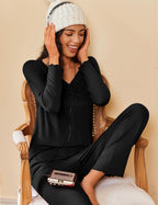 Ekouaer Womens 2 Pack Pajama Set Long Sleeve Pajamas Top and Pants V Neck Pjs Set Soft Sleepwear Loungewear