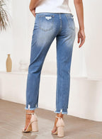 EVALESS Women's High Waisted Tummy Control Straight Ankle Ripped Jeans