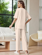 Ekouaer Lounge Sets for Women Short Sleeve Tops and Long Pants Soft Comfy Pajamas Set 2 Piece Outfits