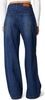 Sidefeel Women's Wide Leg Jeans High Waisted Stretchy Straight Leg Jeans Trendy Seamed Front Loose Denim Pants